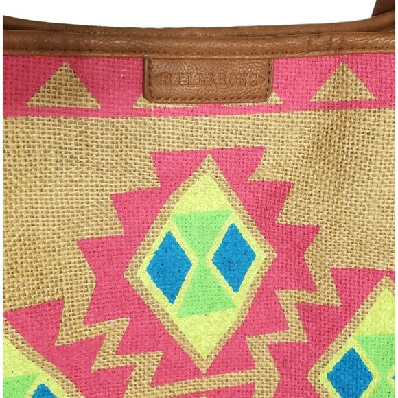 Billabong Boho Tote Beach Bag Southwest Purse Aztec Burlap Lined Hobo Tan Pink - Picture 7 of 16